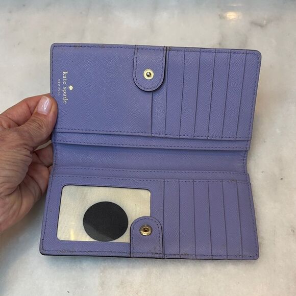 Kate Spade Cross Grain Leather Slim Sleek Snap & Zip Clutch Wallet - Picture 15 of 16